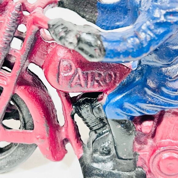 Vintage Iron Art Patrol Motorcycle Cast Iron Toy Policeman Reproduction 60s - Picture 8 of 14